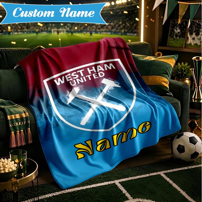 Custom Name West Ham Crests Pattern Blanket Lightweight Ideal Bedding Blanket Perfect for Travel, Camping, Living Rooms, Sofas, Christmas gift