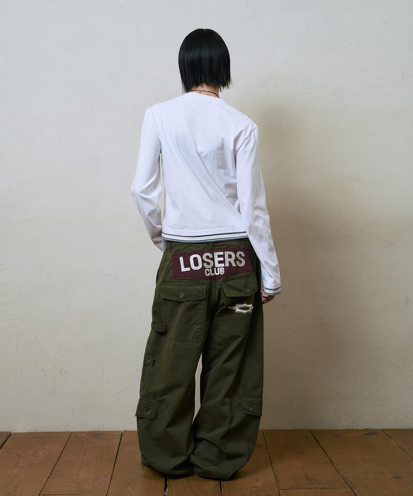 Lujeoseukeulleob Multi Cargo Pocket Wide Cotton Pants Khaki