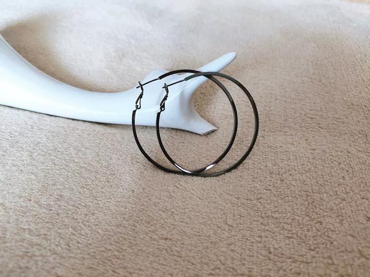 Women s European and American-Style Sterling Silver Needle Face Slimming Ring Big Circle 4cm чёрный