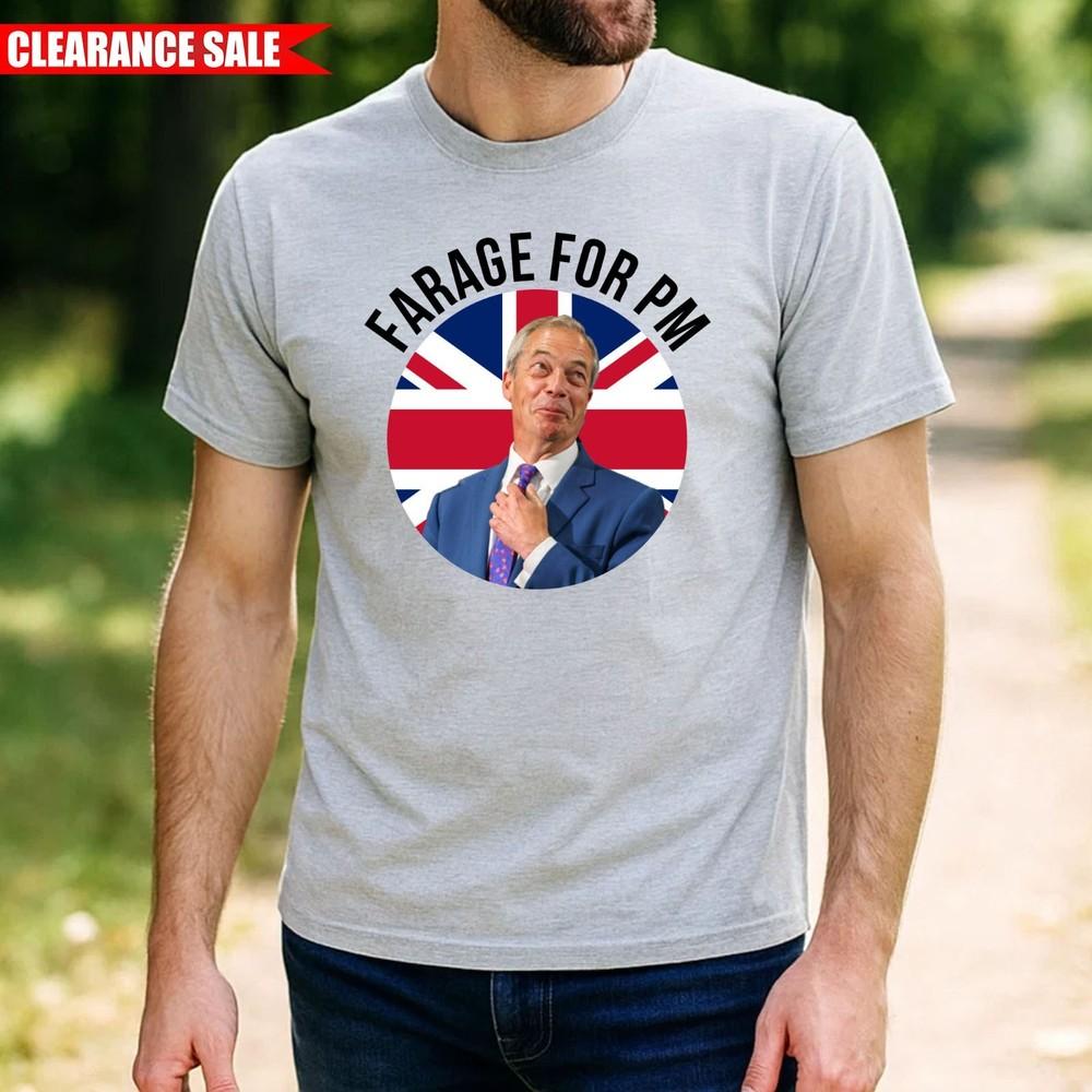 

Farage For PM Men s T Shirt UK Flag Printed Nigel Farage UK Election Gift T Top M