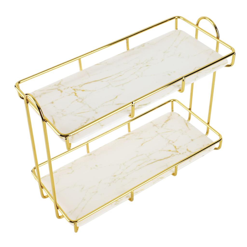 Bathroom Storage Rack Gold White 2 Tier Makeup Shelf Humanized Structure Anti Slip Counter