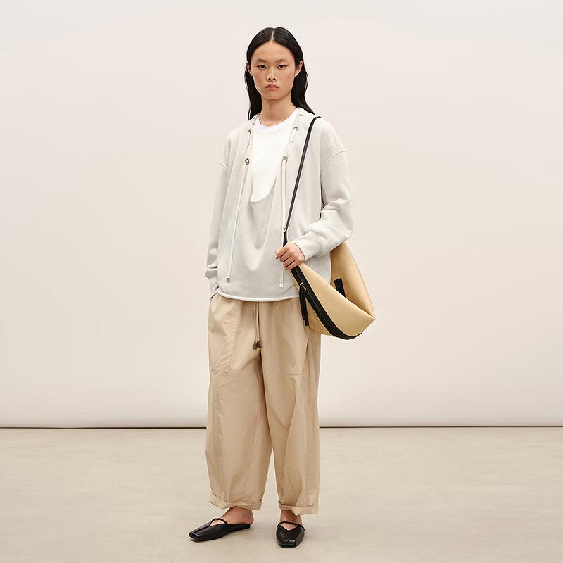 LESS 2026 Spring V-Neck Cotton Long-Sleeve Sweatshirt