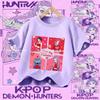 2026 New K-pop Demon Hunter - Girls' Cotton Short-Sleeved Sport Shirt for Children Aged 1-12, Summer T-Shirt with Cartoon Print