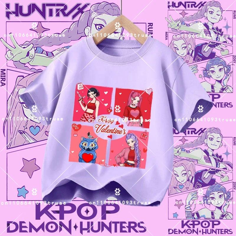 2026 New K-pop Demon Hunter - Girls' Cotton Short-Sleeved Sport Shirt for Children Aged 1-12, Summer T-Shirt with Cartoon Print