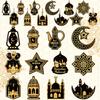 24pcs Ramadan Eid Mubarak Hanging Ornaments, Black Golden Star Moon Lantern, Wooden Islamic Festival Decor, Eid Al-Fitr Home Wall Decorations