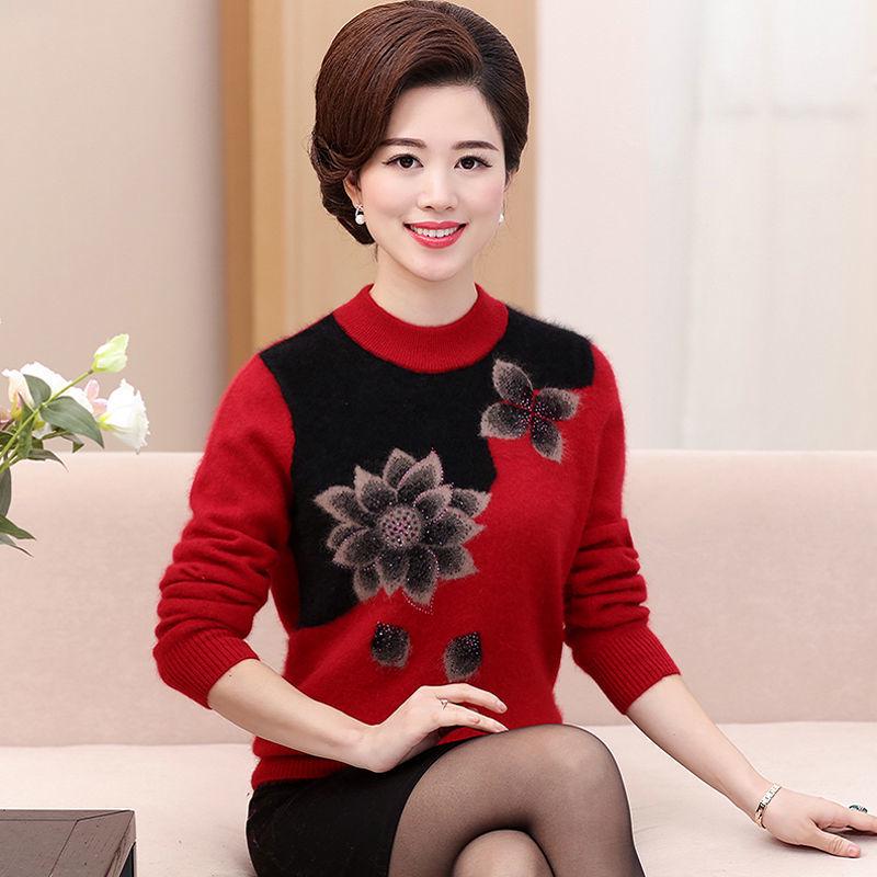 Plus Size Knitted Sweater for Women: Thickened Velvet Autumn and Winter Coat for Middle-Aged & Elderly