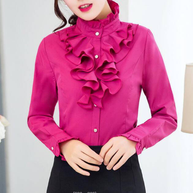 New Stand-up Collar Lace Long-sleeved Shirt Ladies White Shirt Professional Shirt
