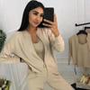 3 teile/satz Gestrickte Pullover Anzug Casual Kette Weste Gestrickte Jacke + Elastische Hosen Drei-stück Sets Frauen Outfits