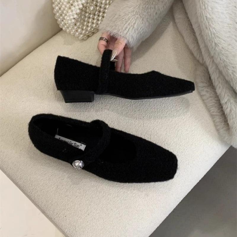 Fashion Autumn New Flat Shoes Women's Square Head Shallow Mouth Suede Soft Sole Anti-slip Wear-resistant Low-top Shoes