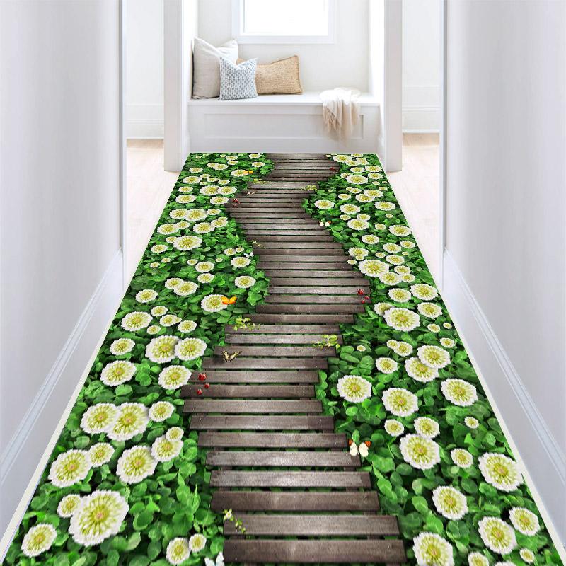 

Осінній стиль Довгий килим у вестибюлі Візерунок свіжої зеленої трави Сходи Коридор Домашній коридор Килим Прохід Килимки для вечірки W80*H100CM
