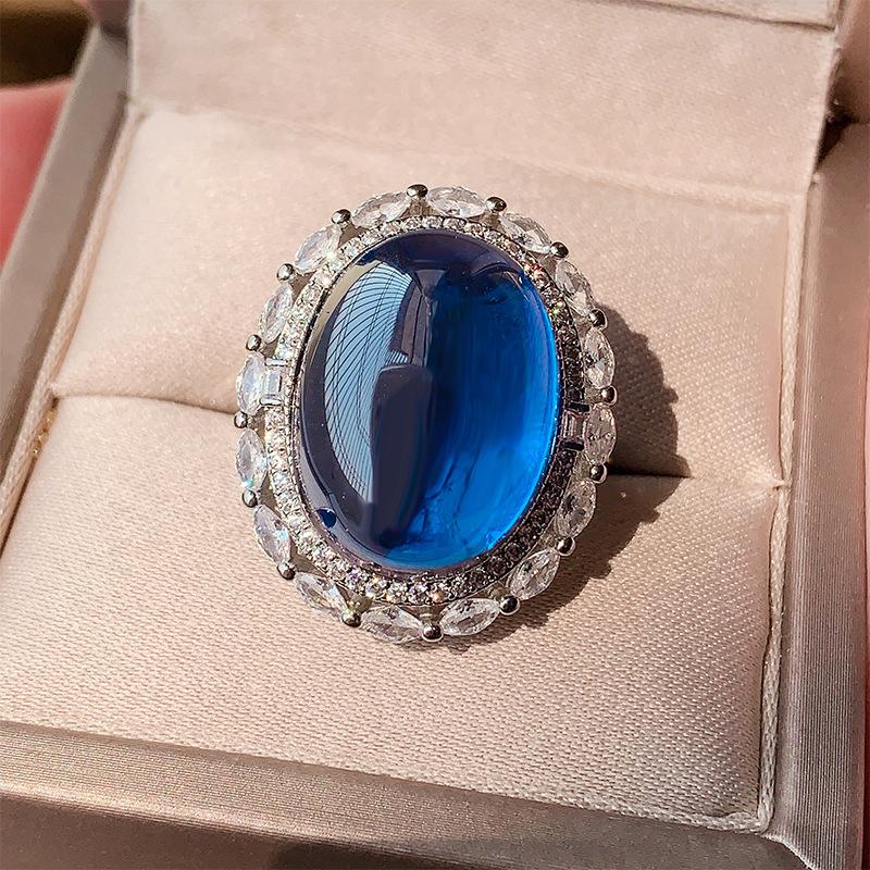 Schmucksimulation Taubenblutrot Korund Blauer Spinell Glatte Oberfläche Retro Ring Hauptstein 15 * 20