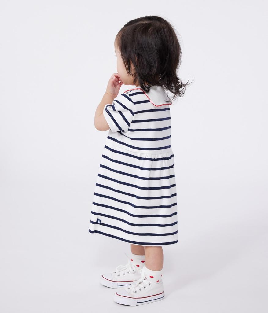 Petit Bateau Short Sleeve Dress Size 18 81cm A0CNZ, Off-White/Navy, Months,