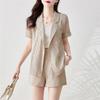 Women's 2025 Summer Loose Short-Sleeve Blazer & Wide-Leg Shorts Two-Piece Set