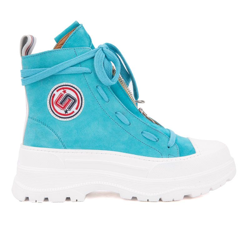 Women's White Leather High-top Sneakers with Thick Sole ICECOOL SAINT TROPEZ