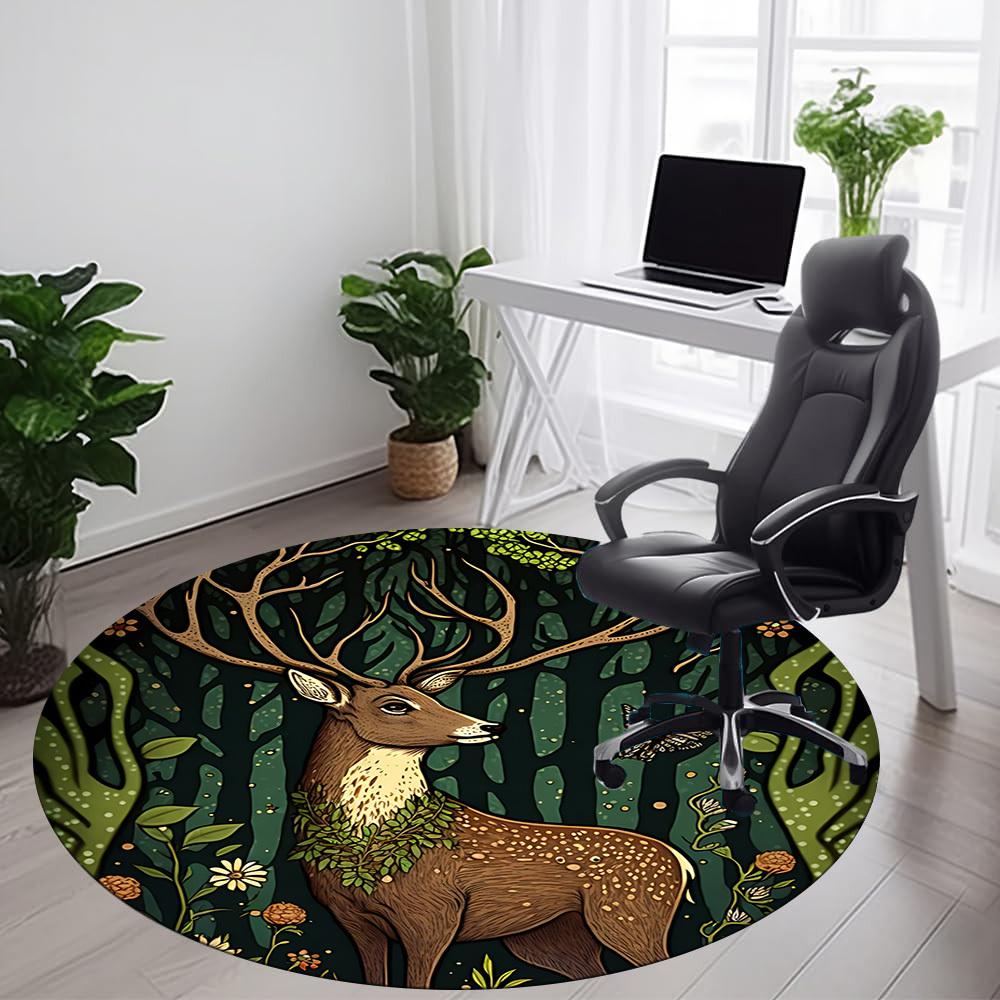 1pc Forest Deer Office Round Area Rug, Under Office Chairs Bedroom Living Room Home Decor, Room Deco