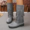 New Style Shoes: Suede Shoes, Fringed Boots, Women's Thick-heeled Side Zipper High Boots, Women's Shoes