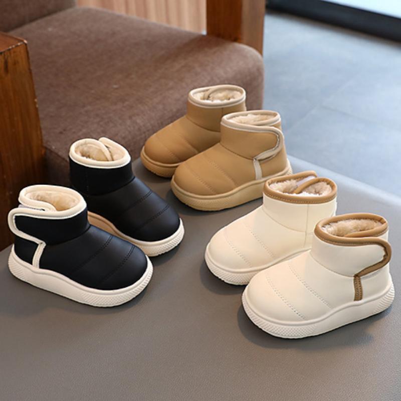 Children's Shoes Plus Velvet Snow Boots Solid Color Winter Boys Cotton Shoes Girls Toddler Shoes Short Leather Boots
