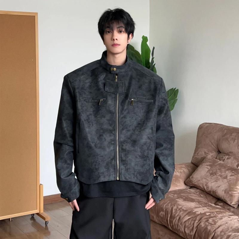 Men's Retro Stand Collar PU Leather Motorcycle Jacket - Spring Casual Design