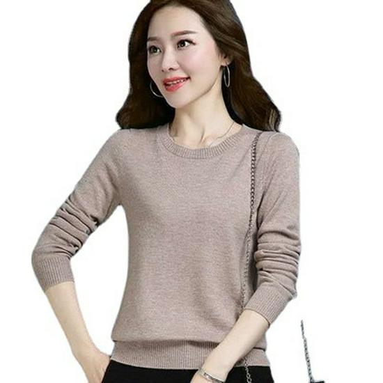 Women's Lightweight Round Neck Sweater - Pure Color Knit Pullover