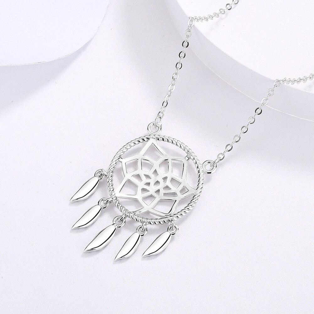New Arrival Sterling Tone Dream Catcher Pendant Necklace Cross Chain Hollow Tassel Leaf Clavicle Chain FemaleTrendy Necklaces