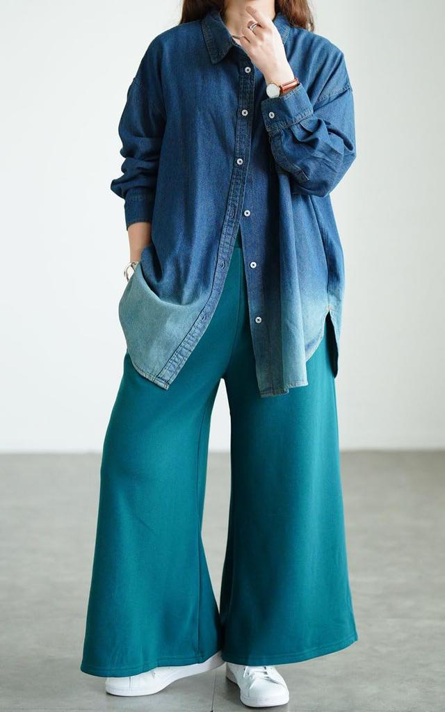 Gold Japan Plus Size Gaucho Wide Pants Women's Fleece-Lined (JP, Alphabet, LL, 3L, Green)