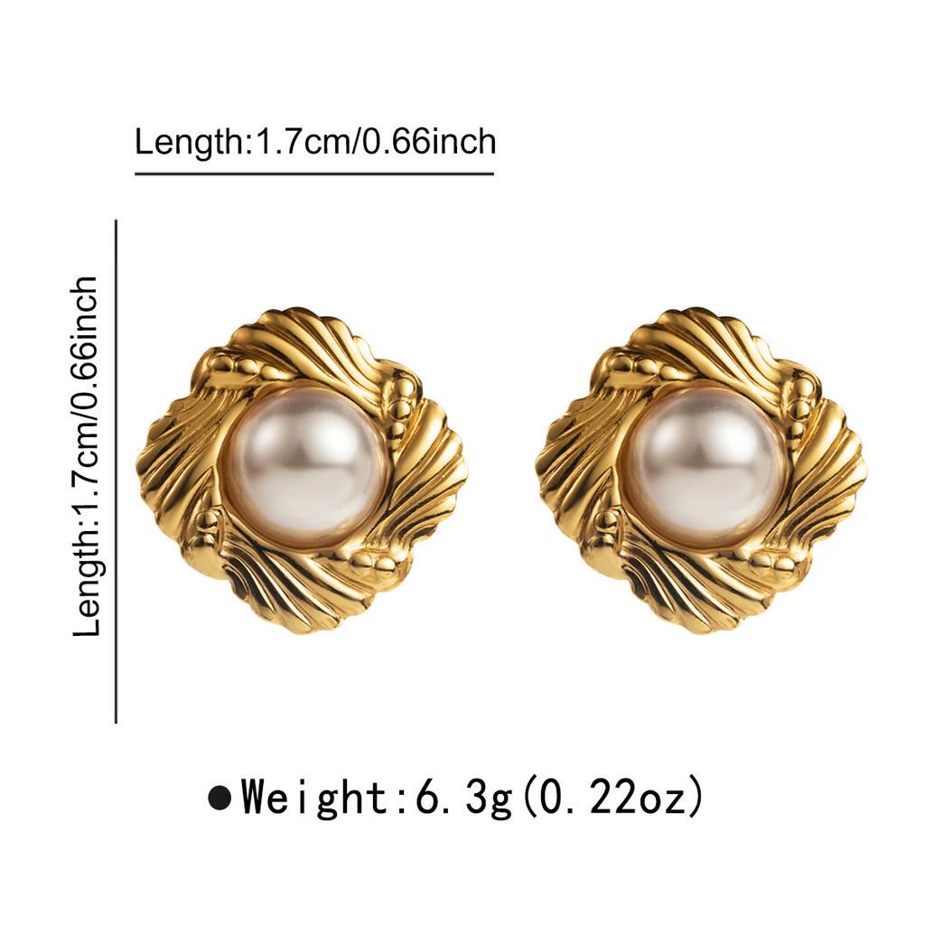 Vintage Geometric Earrings Hong Kong Style Elegant Gold Pearl Exquisite Stud Earrings Women Fashion Ear Jewelry