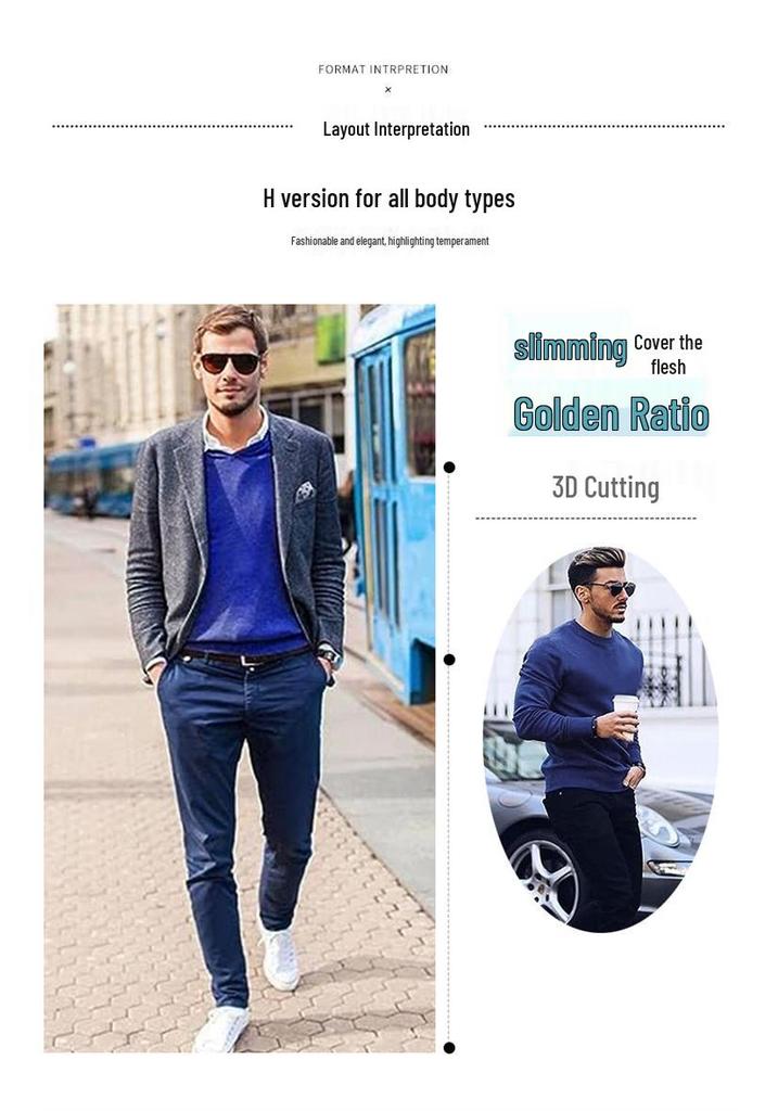2024 Autumn/Winter Men's Round Neck European-American Knitwear Thin Wool Sweater