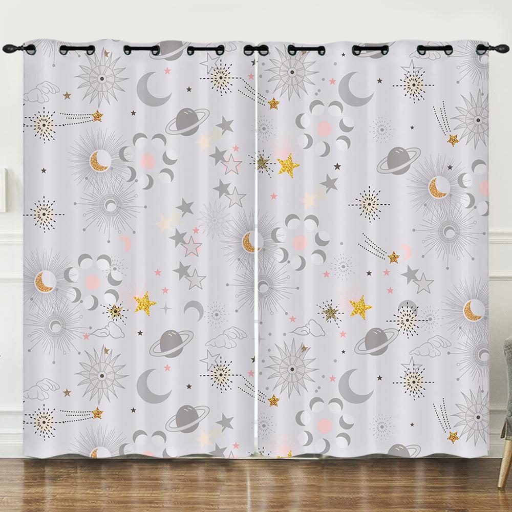 

Шторы Серия Спокойной ночи Луна Звездное небо Солнцезащитные шторы Цифровая печать Блэкаут штора Без пробивания 97cm*114cm*2