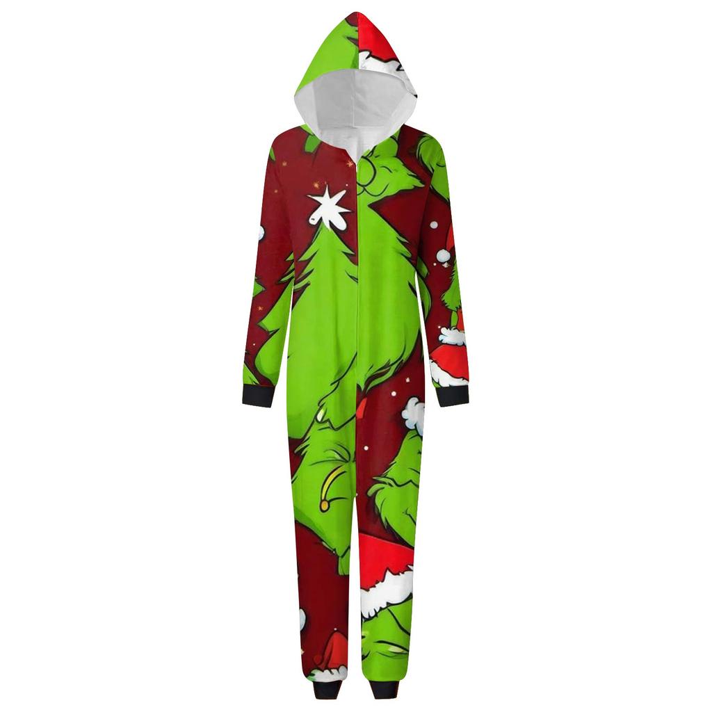 Rodzic-Świąteczny Nadruk Rodzic-Dziecko Kaptur Zapinany na Zamek Jednoczęściowy Domowy