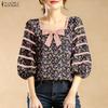 ZANZEA Women Casual Square Collar Summer Loose 3/4 Sleeve Floral Blouse