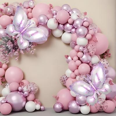 Pink Purple Romantic Decoration Balloon Wedding Party Balloon Arch Wreath Set Butterfly Dress Balloon Birthday Party Decoration