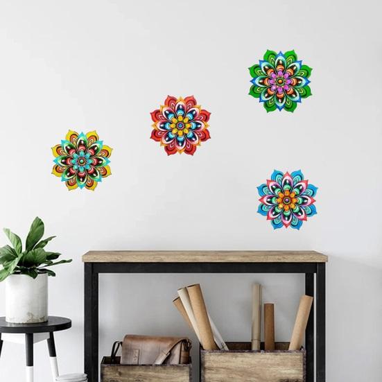 4-teiliges Wanddekor aus Holz mit Blumenmotiv, 2D-Mehrschicht-Blumenmuster, Wandbehang für Schlafzimmer, Wohnzimmer, Landhausstil