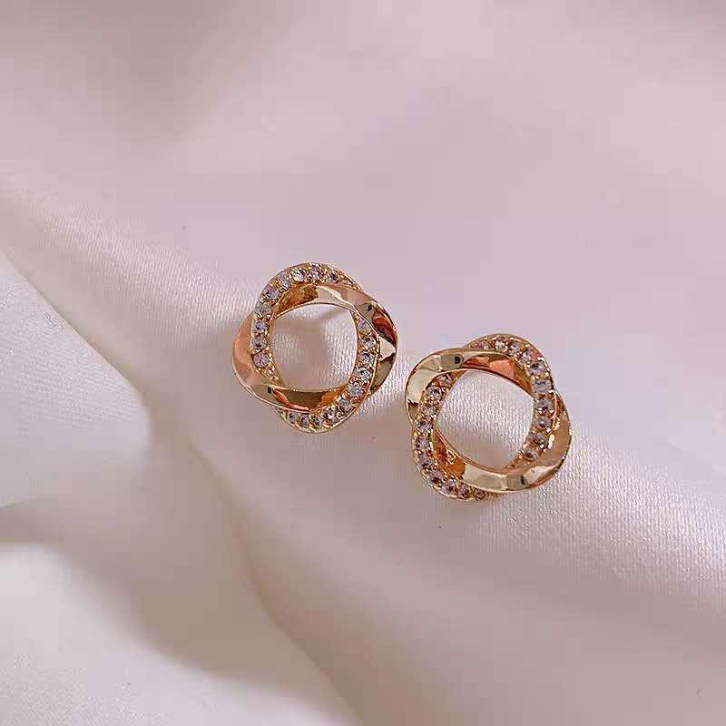 925 Silver Needle Korean High-End Simple Rhinestone-Inlaid Stud Earrings