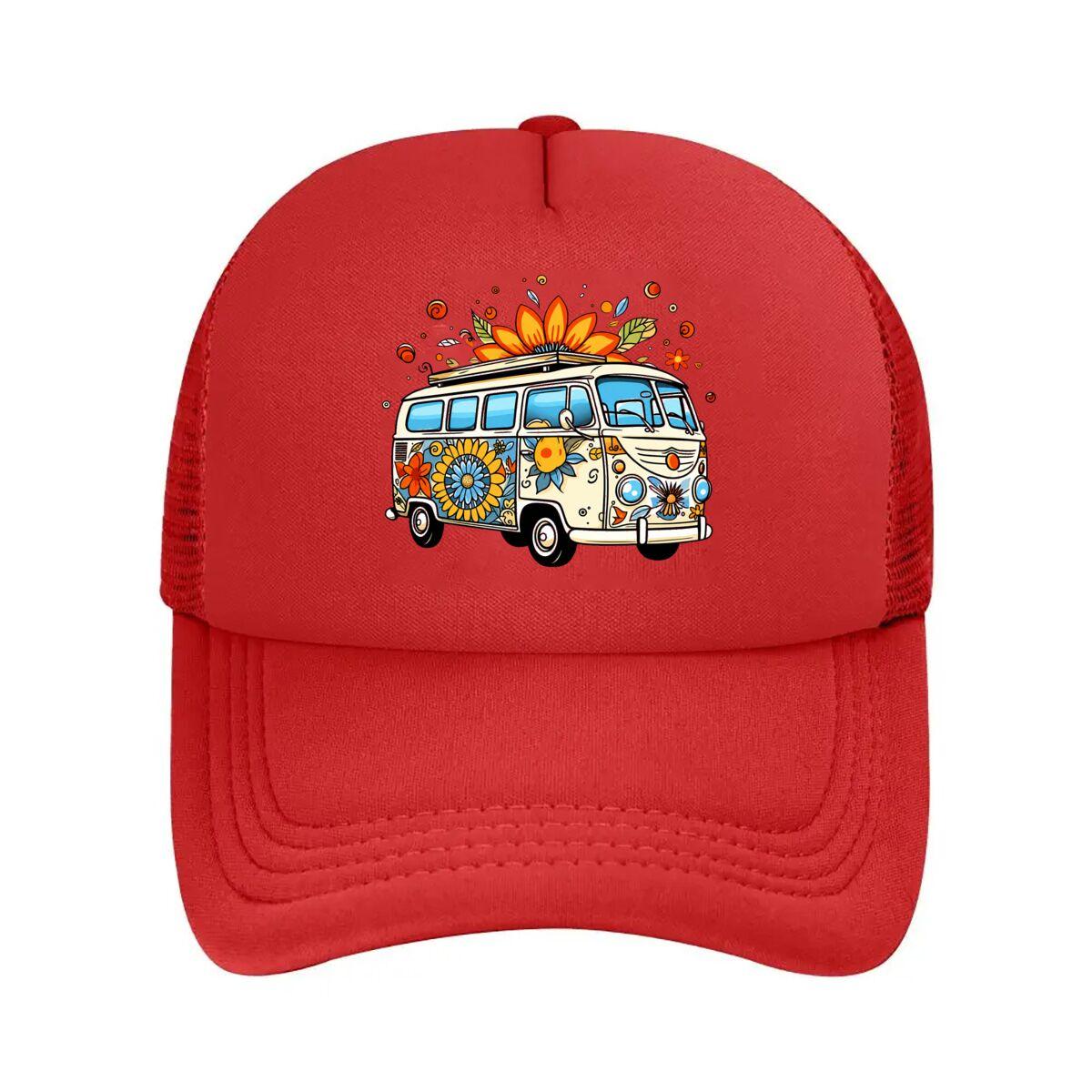Floral Retro Van Summer Mesh Baseball Cap Hip Hop Adjustable