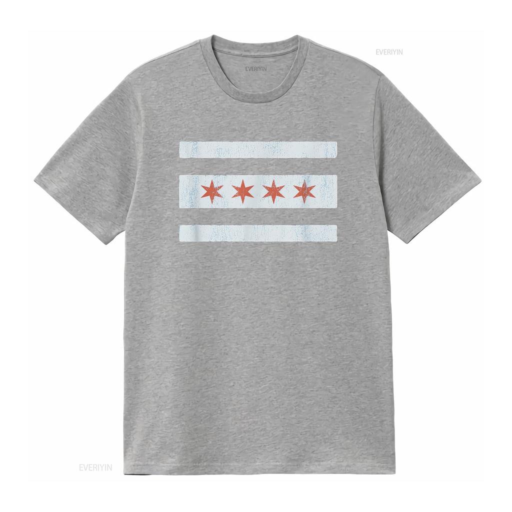 Vintage Chicago Flag T Shirt Souvenir Women vintage Washed Versatile Casual fashion streetwear designer clothes Breathable