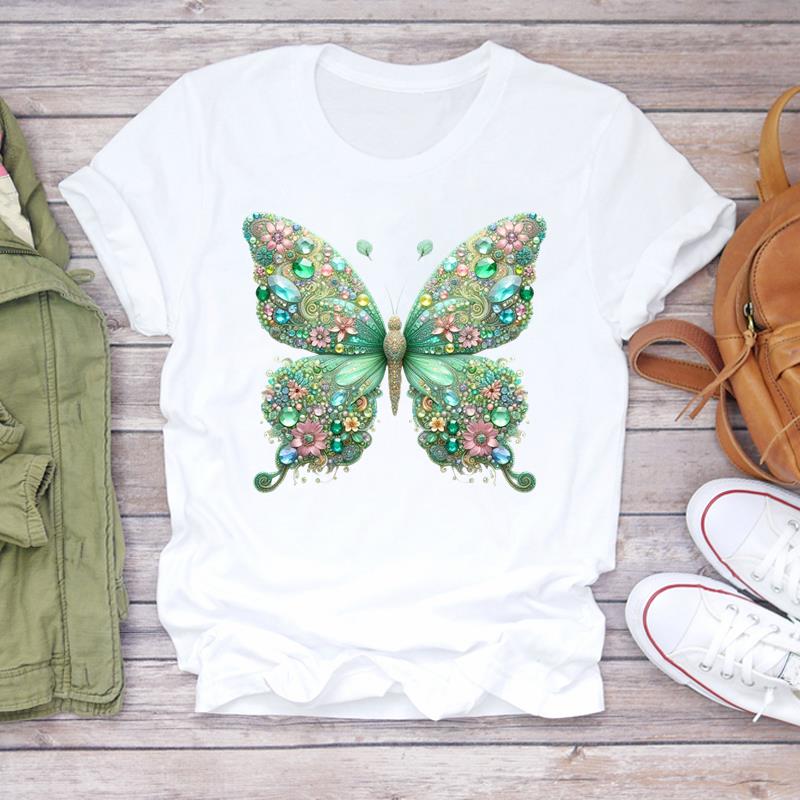 (Asian Size)  Print Lady T Shirt Trend Butterfly Trend 90s  Fashion Women Clothing Casual Top Short Sleeve Tee Female Graphic T-shirts