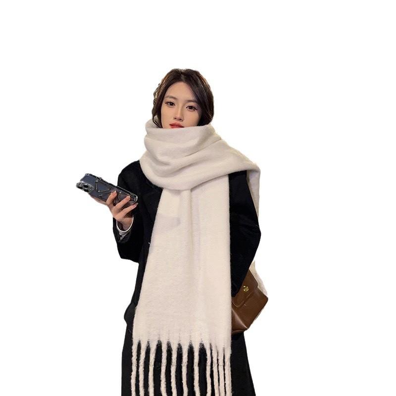 Scarf Women's winter high-end mohair solid color imitation cashmere scarf thermal shawl student versatile thickened scarf