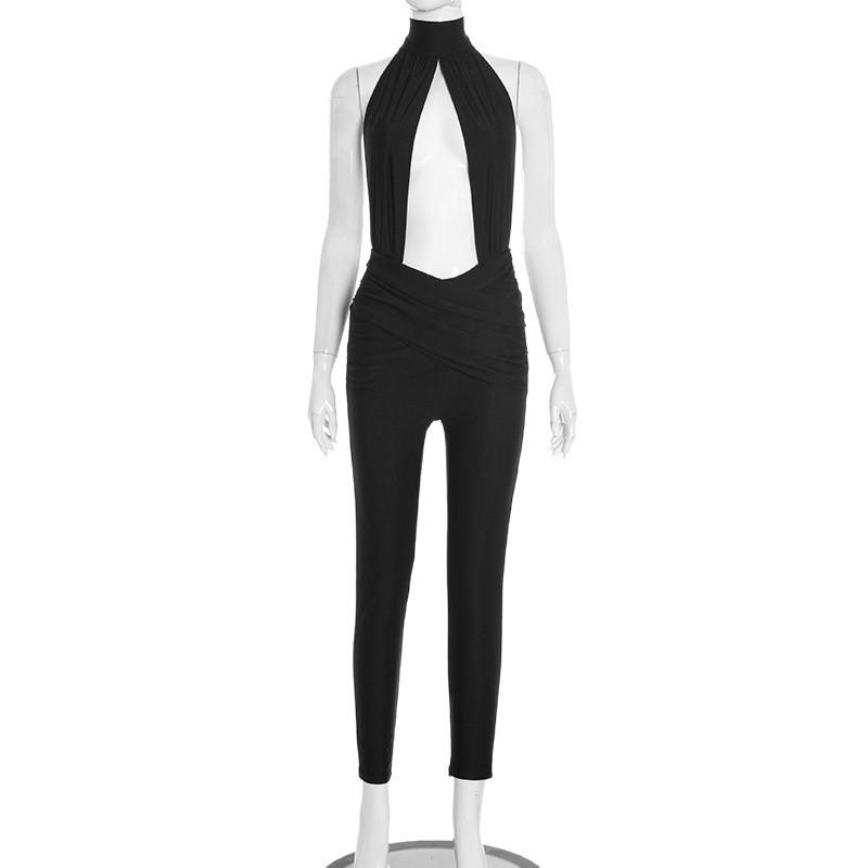 European Cross-Border Autumn/Winter Women's Sexy Halter Neck Cutout Jumpsuit