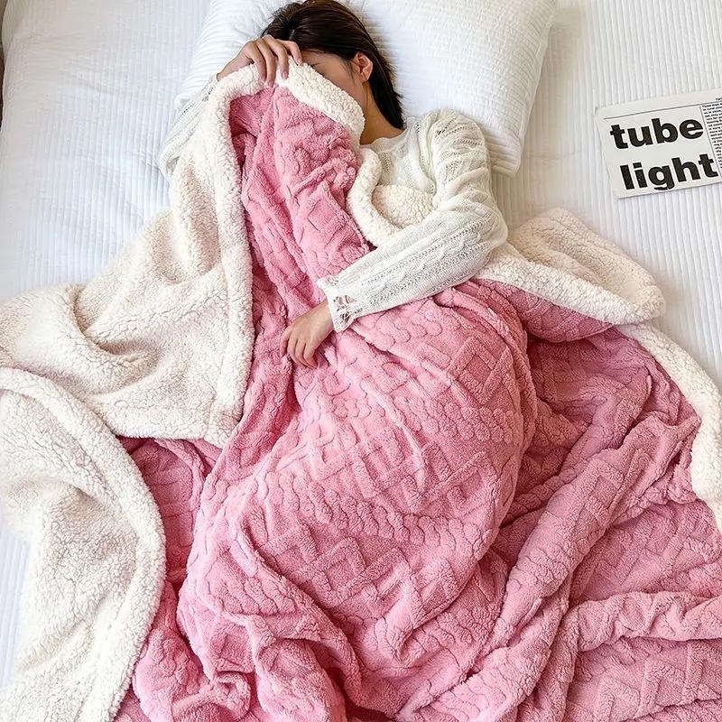 Winter Thick Lamb Fleece Blankets Thick Wide Flannel Bedroom Sofa Soft Breathable Warm Cover Sofa Blanket Small Blankets for Bed