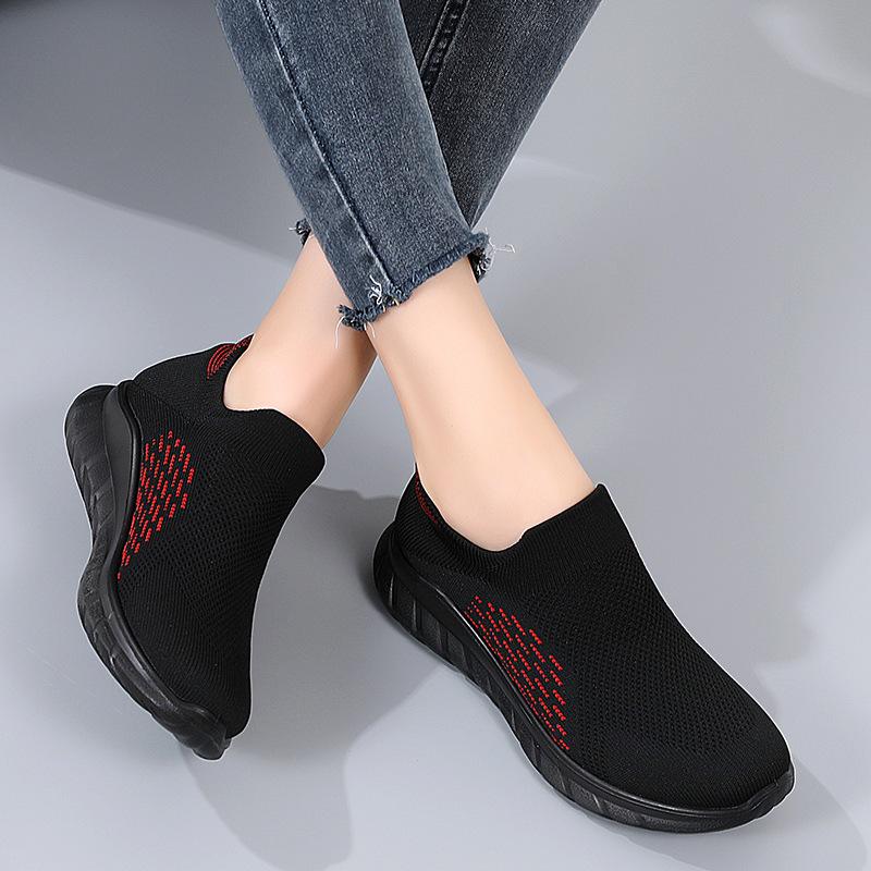 Breathable shoes Mesh trendy shoes Flying weaving one pedal Lightweight sports women's shoes Flat shoes 3541 Casual sports