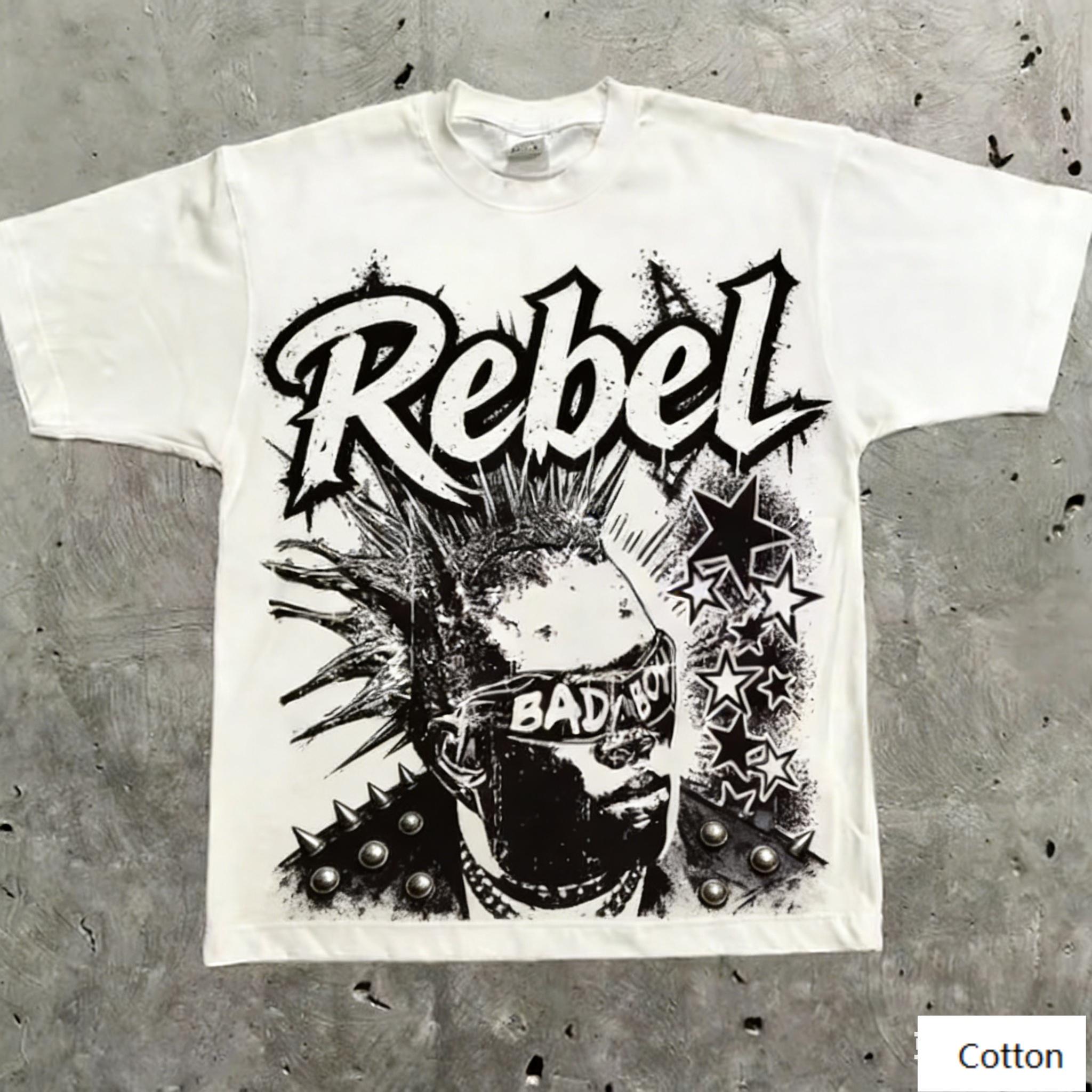 Punk Rebel Street Style Unisex Cotton TShirt with Rebel Print Breathable Heavyweight Fabric Regular Fit for Punk Culture M