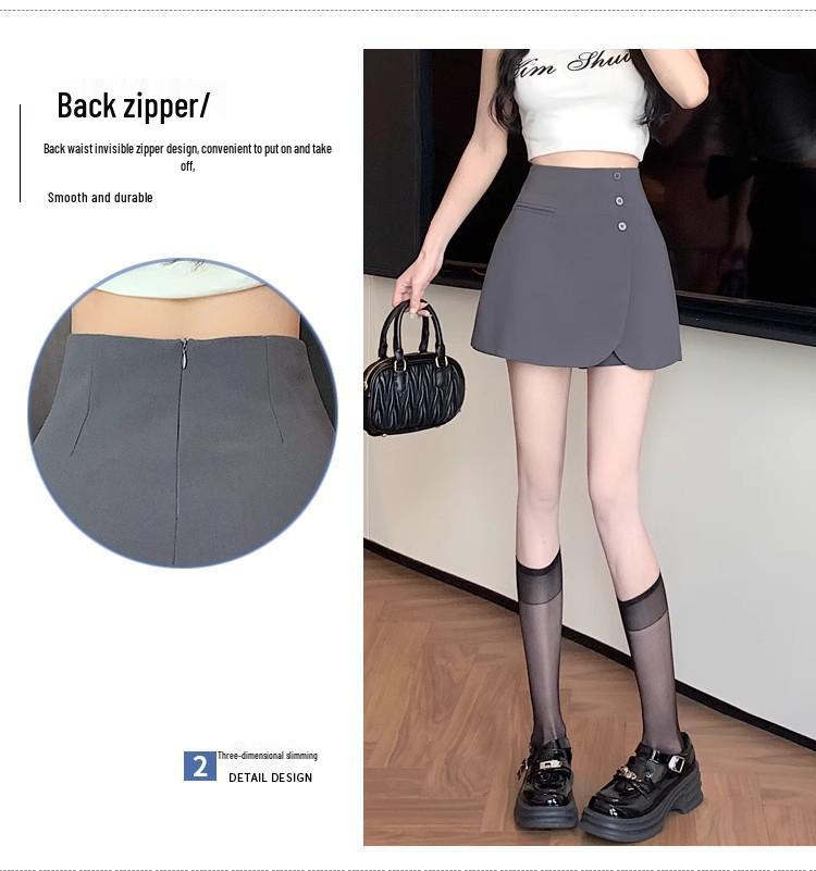 Women's High-Waist A-line Skirt with Irregular Slit and Anti-Exposure Design
