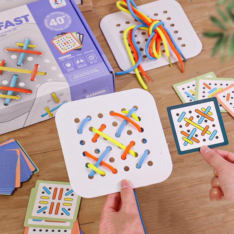 Kids Montessori Wooden Toys Rope Board Fine Motor Skill Training Puzzle Logical Thinking Social Games Early Education Aid