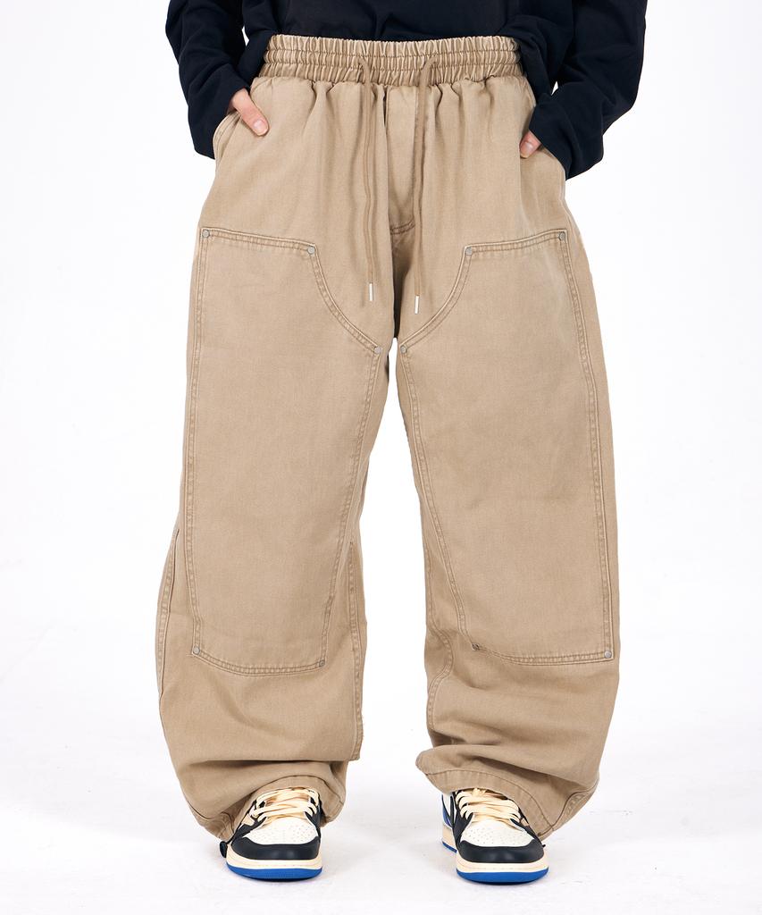 ASTRAL PROJECTION Wide Weathered Washed Elastic Waist Pants_Beige