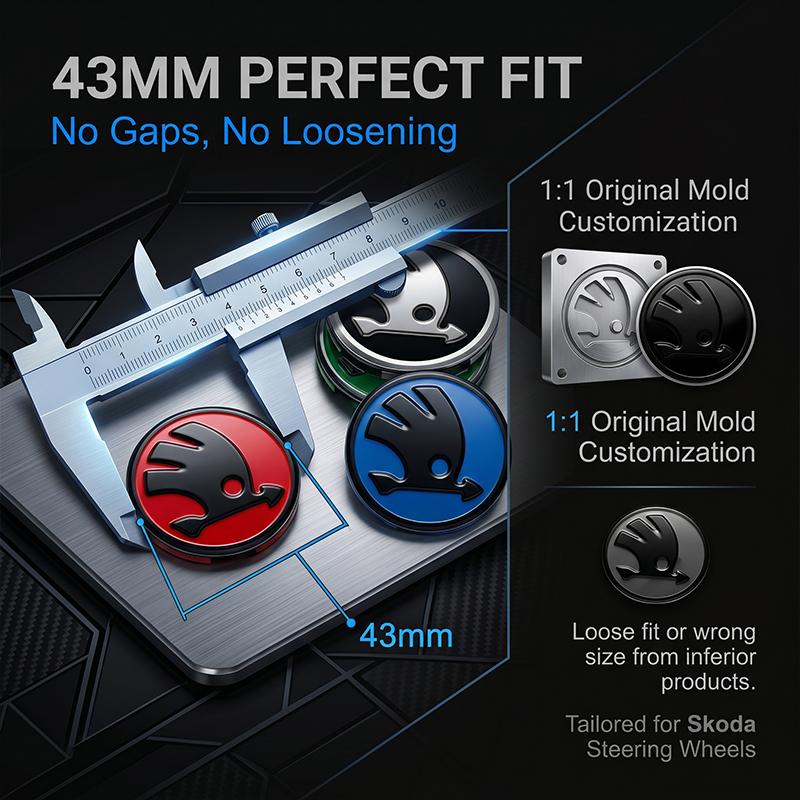 1Pcs 43mm Car Steering Wheel Emblem Sticker Skoda Logo Auto Interior Decal Badge For Skoda Octavia Superb Rapid Kamiq Karoq Kodiaq