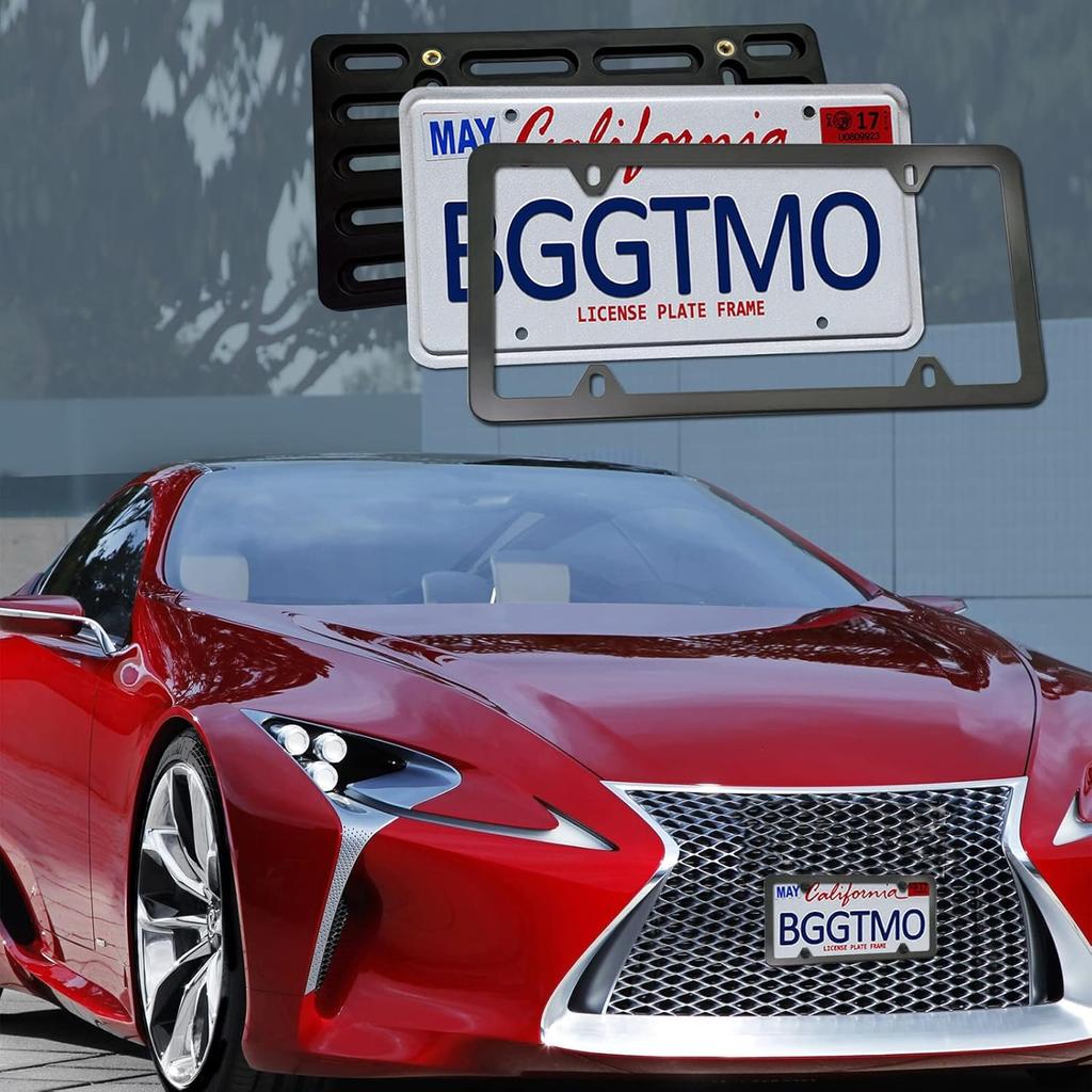 BGGTMO Front License Plate Mounting Kit- License Plate Bracket Holder Frame- Universal Bumper Car Tag Frame Mount Adapter With Stainless Steel Screw
