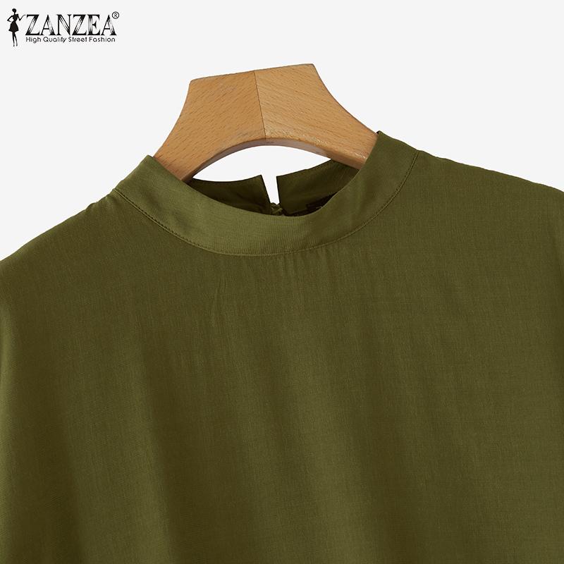 ZANZEA Women Casual Stand Collar Bat 3/4 Sleeve Loose Solid Color Blouses