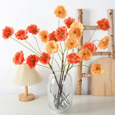 3 Heads Full Blooms Artificial Flower Real Touch Fake Silk Flower Branch with Long Stem for Home Kitchen Party Table Centerpiece