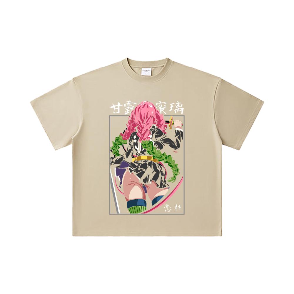 260 GSM Double Yarn 32 Count 100% Cotton Demon Slayer V75 Mitsuri Print Unisex Heavy Cotton T Shirt