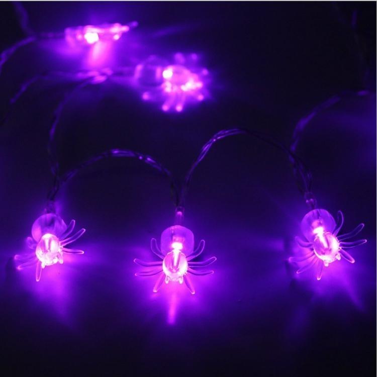 Premium Quality Purple Led String Lights Featuring Bats And Spiders For Halloween